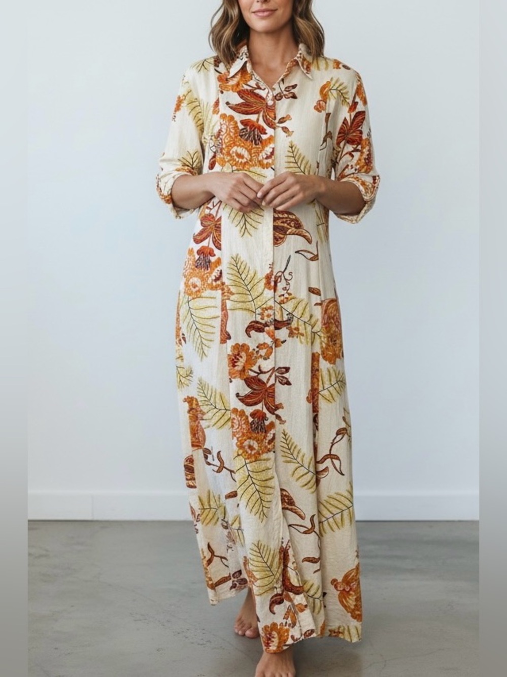 Rachel Zoe Linen Blend Button Front Pocket Maxi Dress